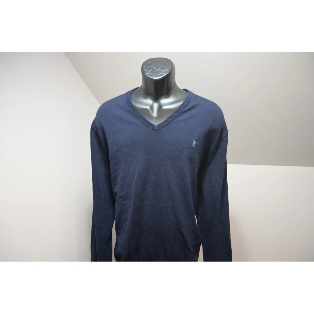Polo Ralph Lauren Sweater Mens XXL Navy Blue Pima Cotton‎ V-Neck Excellent